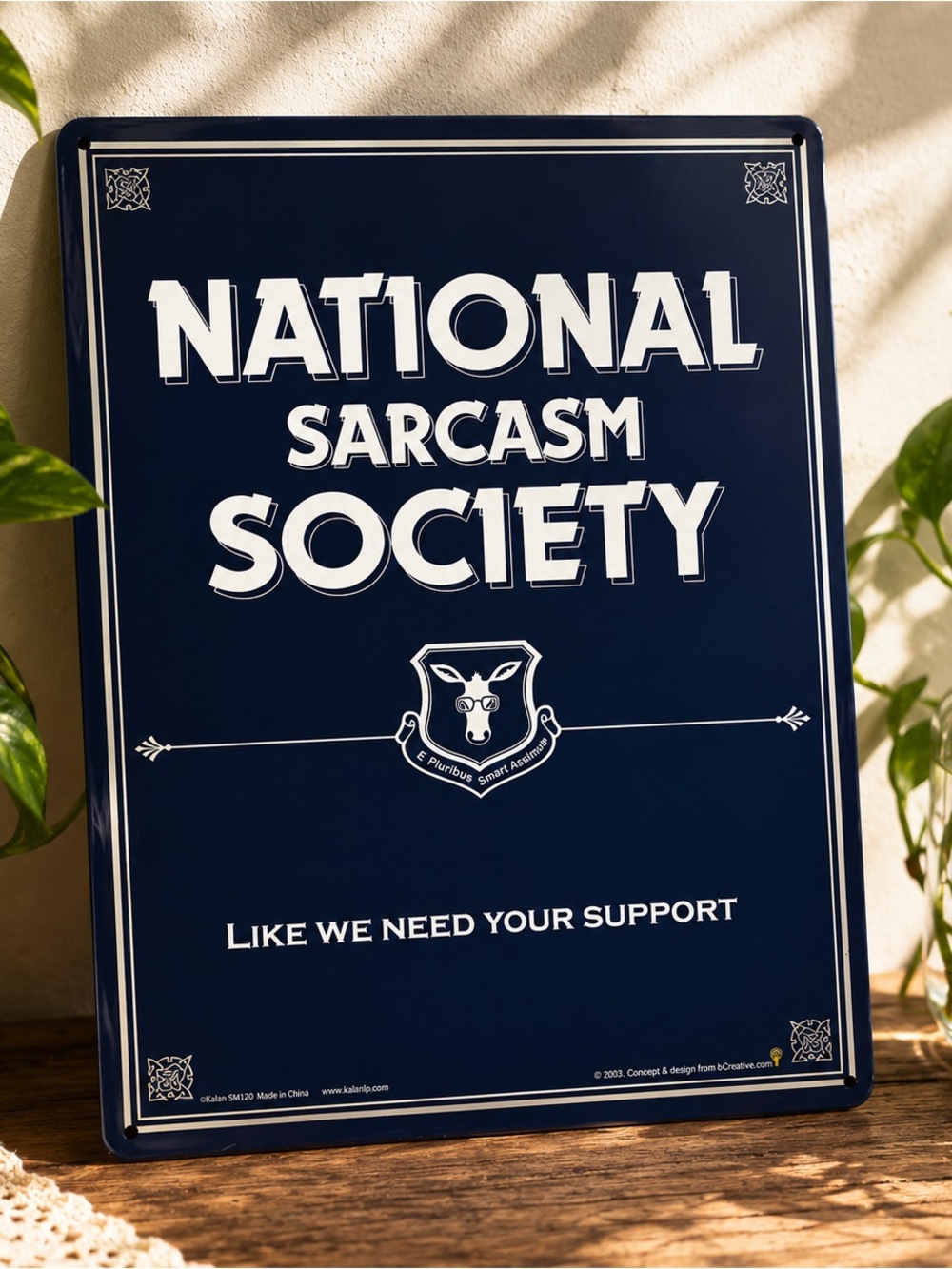 National Sarcasm Society Metal Tin Sign Funny Wall Decor 8x12 Blue